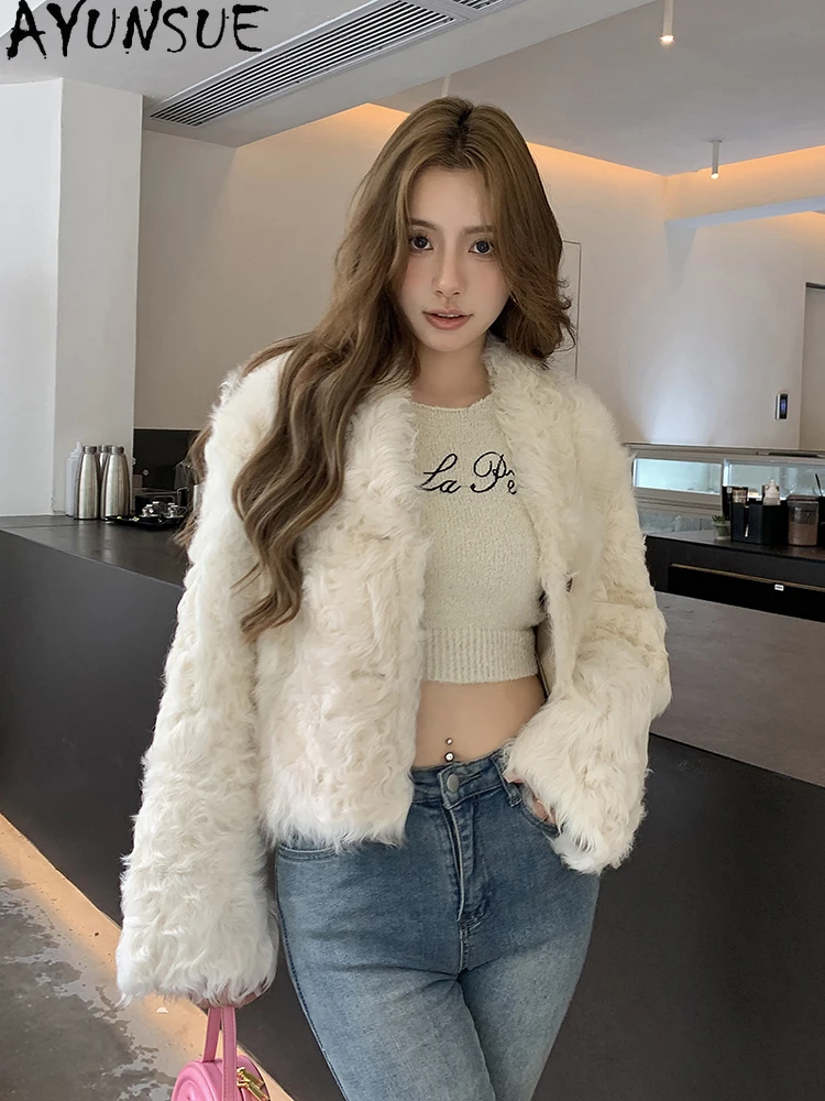 AYUNSUE 2025 新しいムートンジャケット女性 100% カーリーナチュラルウールジャケット女性の服秋冬毛皮のジャケット Abrigo Mujer