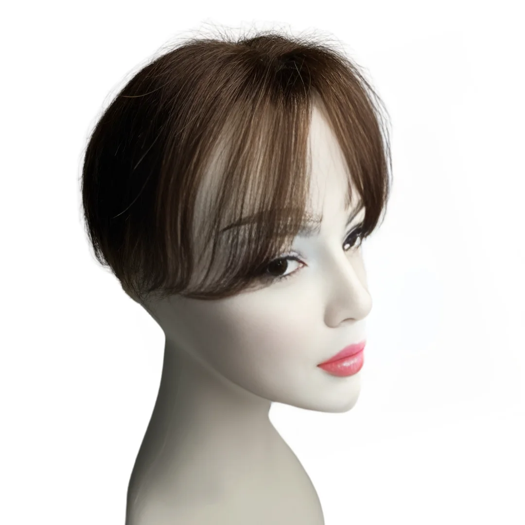 Adorno de cabello humano Real, adornos de pelo corto con Clip en flequillo para mujer, postizos rectos de parte media de 6 pulgadas, cubierta de cabello gris