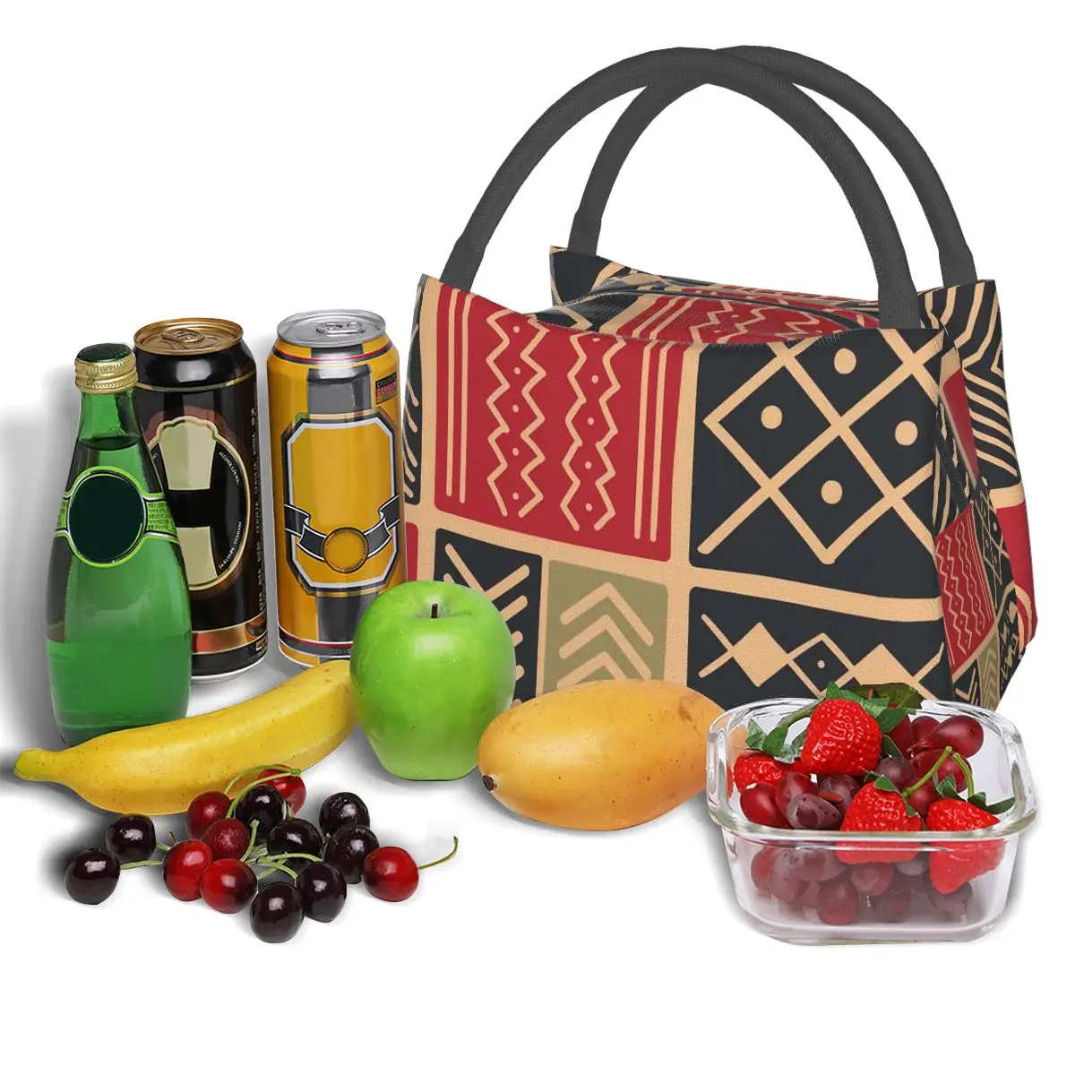 African Ethnic Lunch Bag Patchwork Print Outdoor Picnic Lunch Box For Adult Graphic Design Tote Food Bags Oxford Cooler Bag