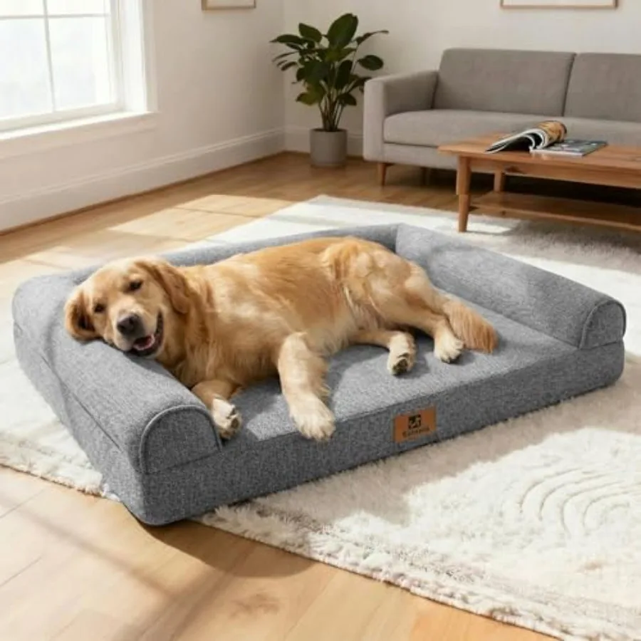 

42 Inch Indestructible Dog Beds for Large Dogs Big Chew Proof Orthopedic Egg Crate Foam Pet Bed with Washable Removable Cover a