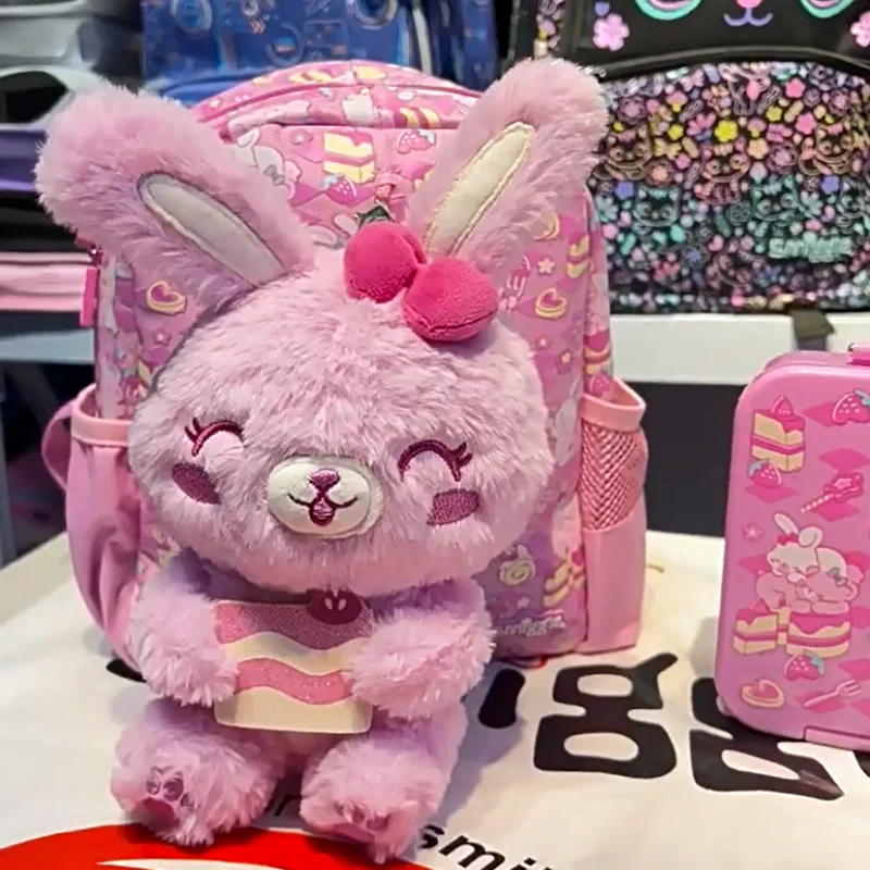 

2025 New Australian Smiggle Student Backpack Cartoon Detachable Pink Cake Rabbit Doll Schoolbag Lunch Box Pencil Case New Gifts