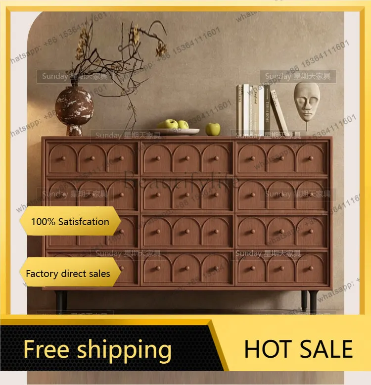 Factory Direct Medieval Walnut Color Bucket Cabinet Master Bedroom Bedside Large Capacity Locker