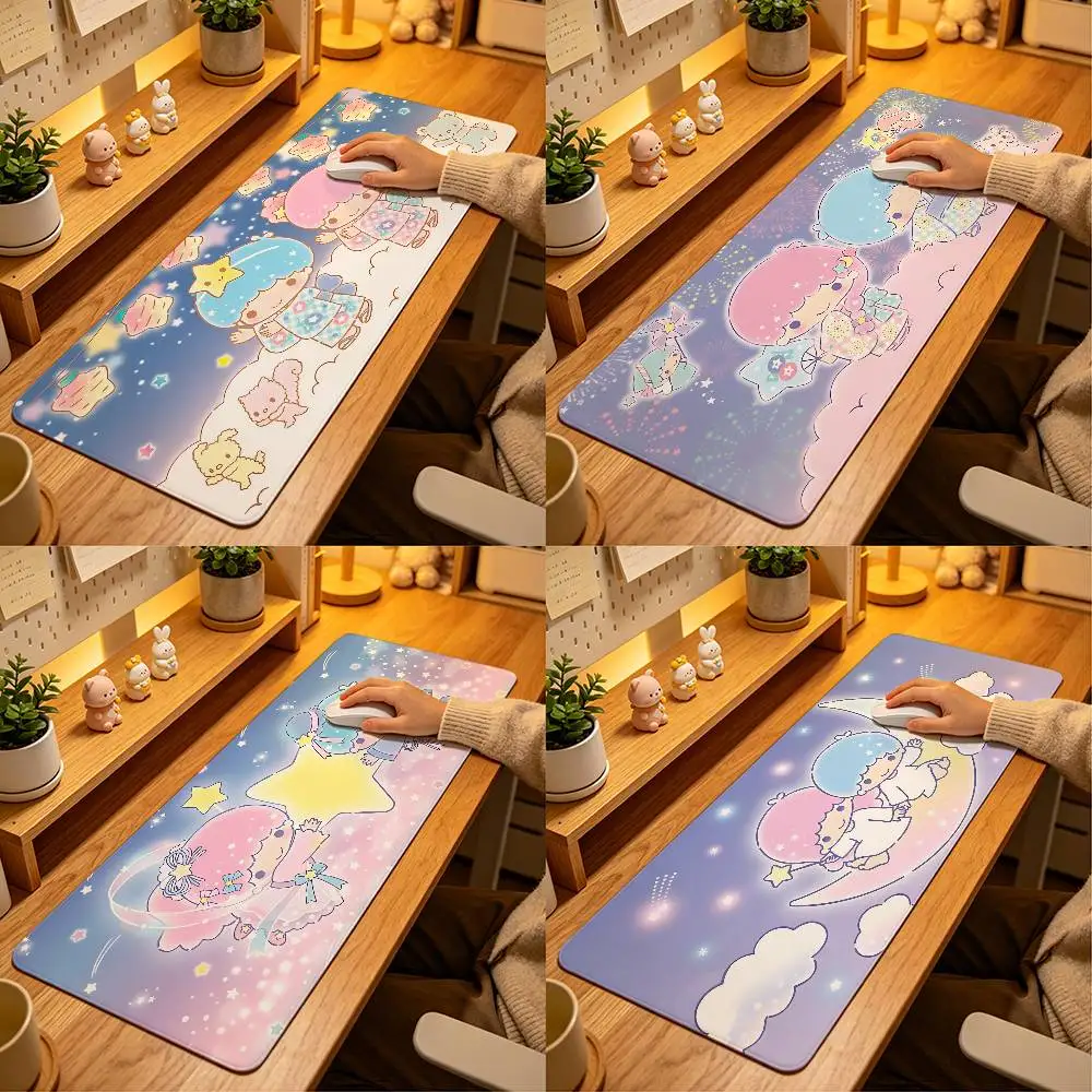 Cute Cartoon-L-lIttle Twin Stars-S Mouse Pad Computer Mat Deskpad Laptop Keyboard Mat Office Large Landscape Mousepad