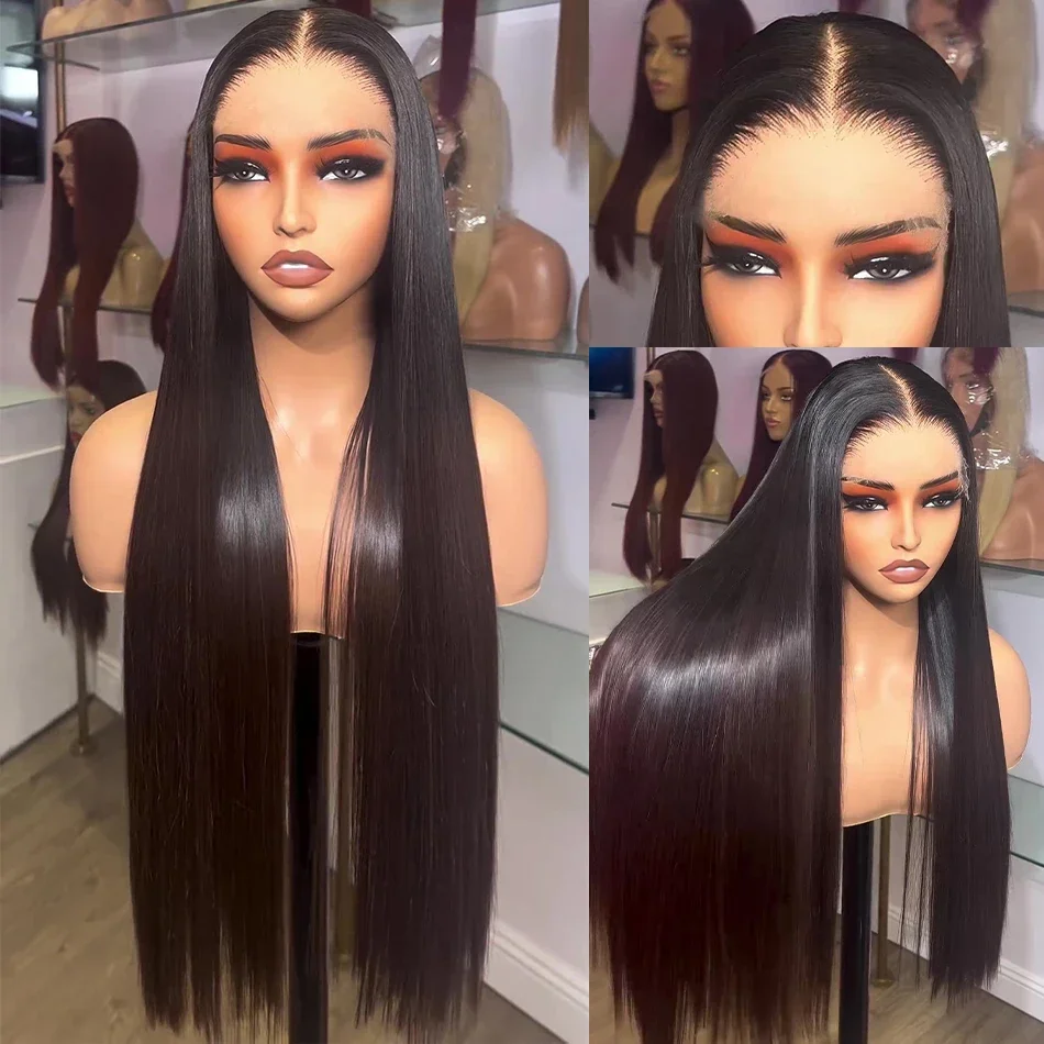 26 inch Long Soft 180Density Preplucked Natural Black Straight Lace Front Wig For Women BabyHair Glueless Heat Resistant Daily