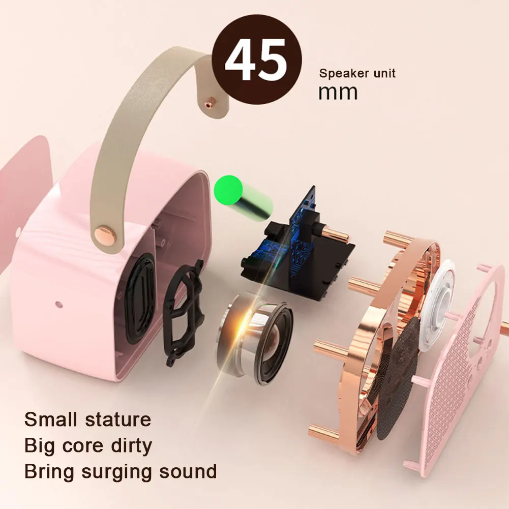 Mini alto-falante portátil retrô bluetooth com rádio, estéreo sem fio externo, reprodutor de mp3 para iphone android suporte cartão tf usb