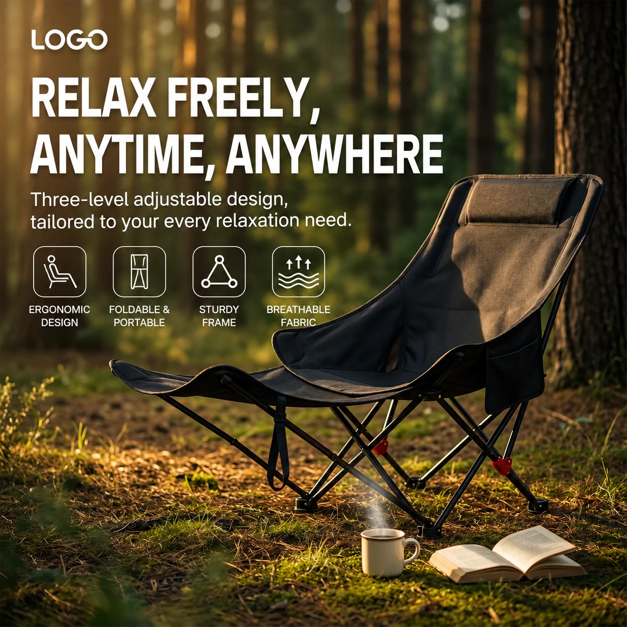 3段階調節可能なムーンチェア、屋外折りたたみラウンジチェア、 - Outdoor Camping Lounge Chairs のレビューと価格