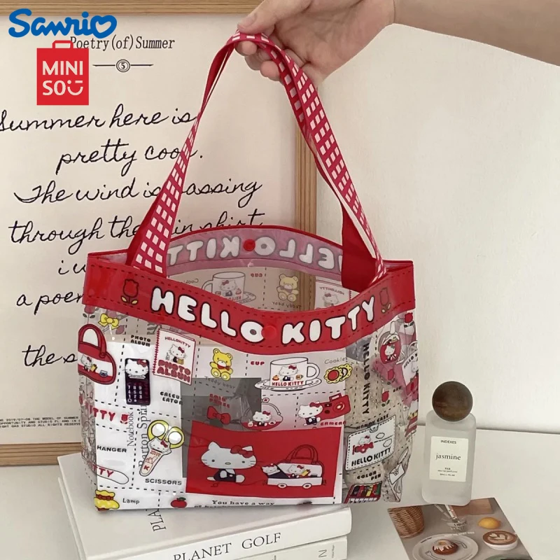 Bolso MINISO de Hello Kitty para niños, bolso de mano Kawaii de gran capacidad, bolso de hombro impermeable de dibujos animados, bolsos portátiles bonitos para niños