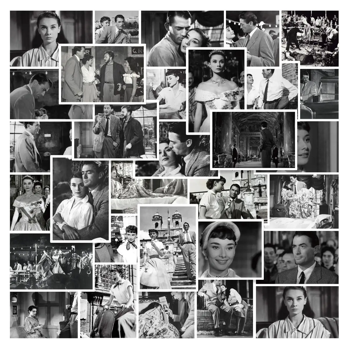 Etori Life 30pcs PVC Retro Movie Series Roman Holiday Character Fun Collage Patterns Student DIY Laptops Decoration Stickers