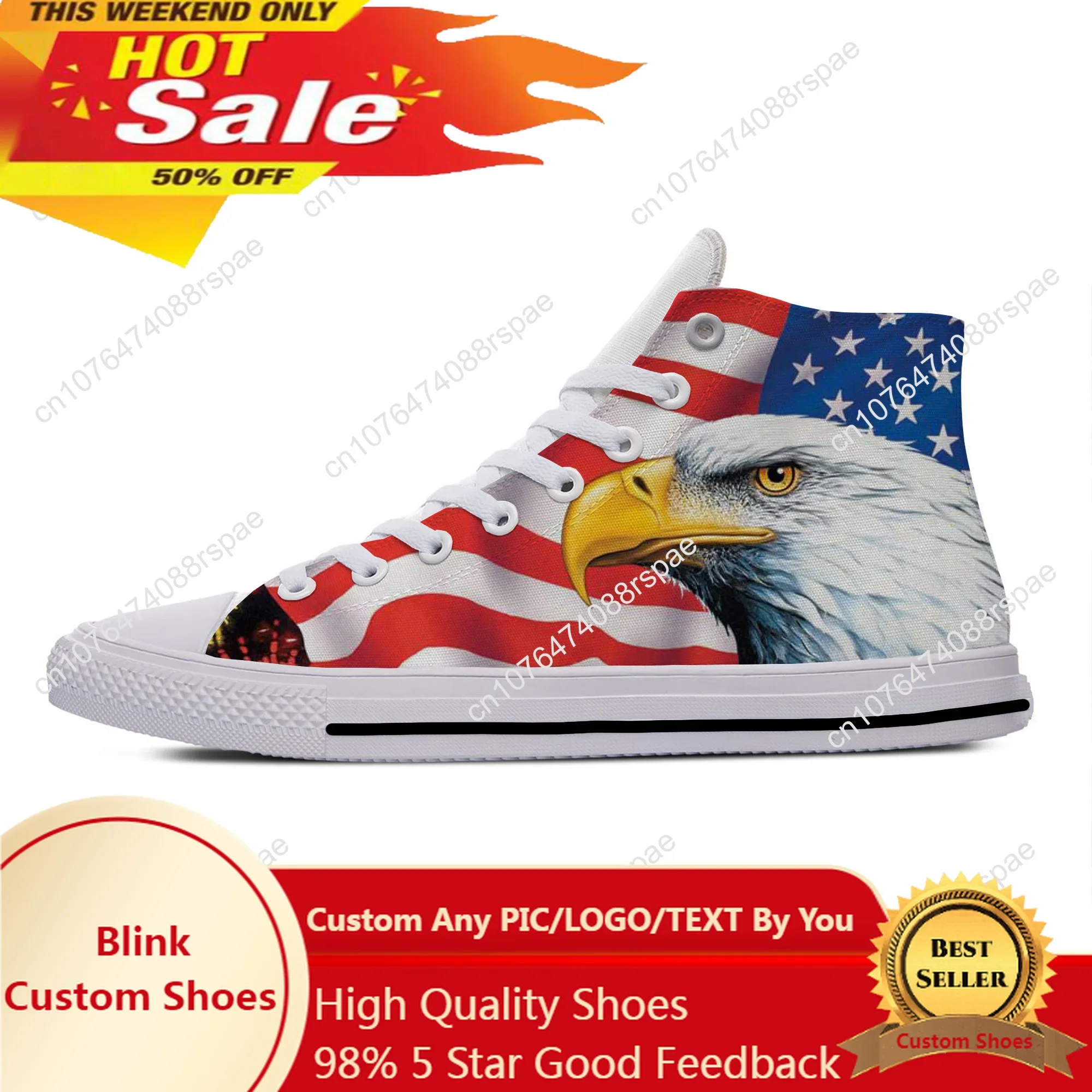 Sapatilhas leves e respiráveis para homens e mulheres, sapatos casuais, EUA, americano, águia de bandeira, patriótico, top alto, impressão 3D