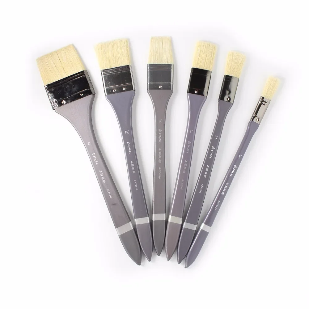 6 pcs Artist Flat Bristle Hair Brush Oil Painting Tool Set For Acrylic Watercolor DIY Graffiti scrubbing brush Art Brush Supplie