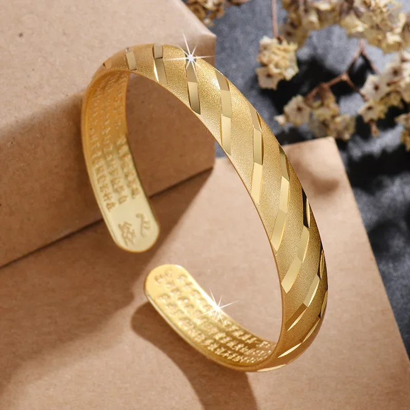 Vietnam sand gold bracelet meteor shower bracelet heart sutra Copy gold 999 plated 24K gold opening solid bracelet birthday gift