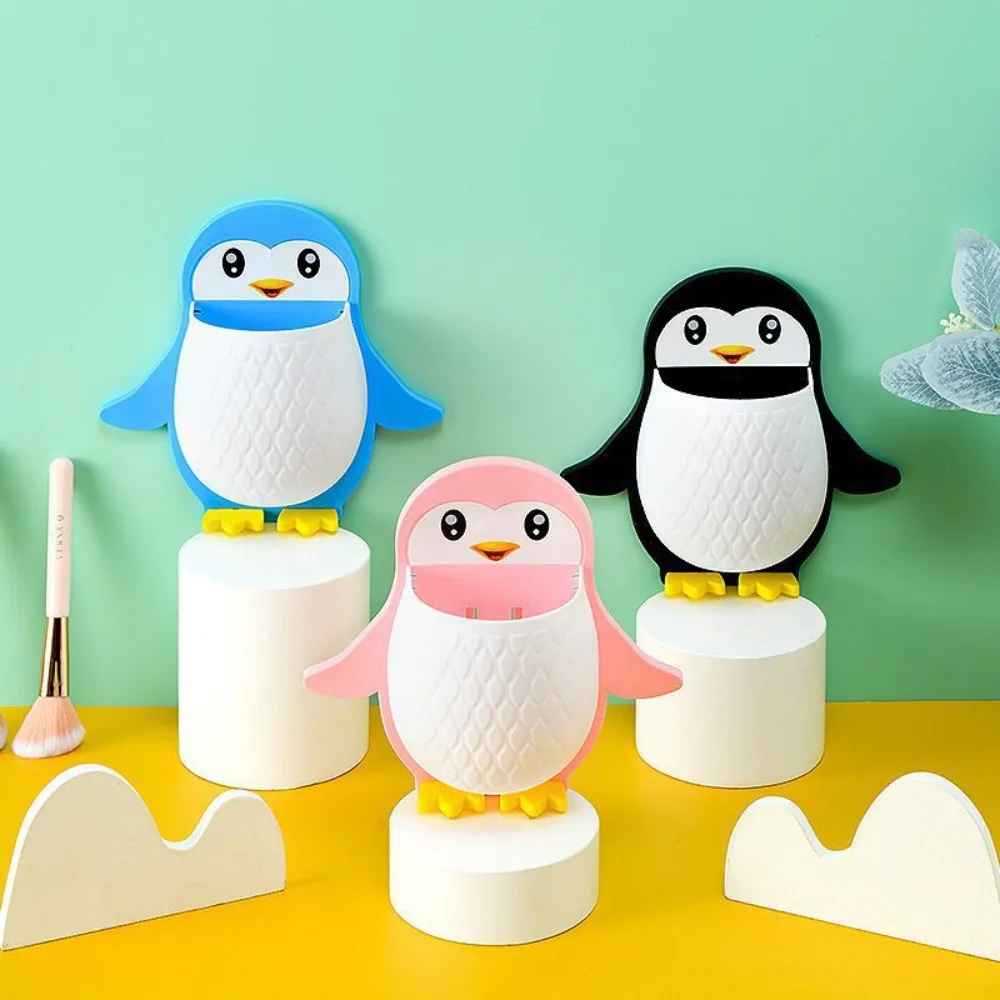 Penguin Toothbrush Holder Wall Mounted PP Toiletries Cup Shelf Anti-dust Organization Toothpaste Holder Bathroom Kitchen Desktop