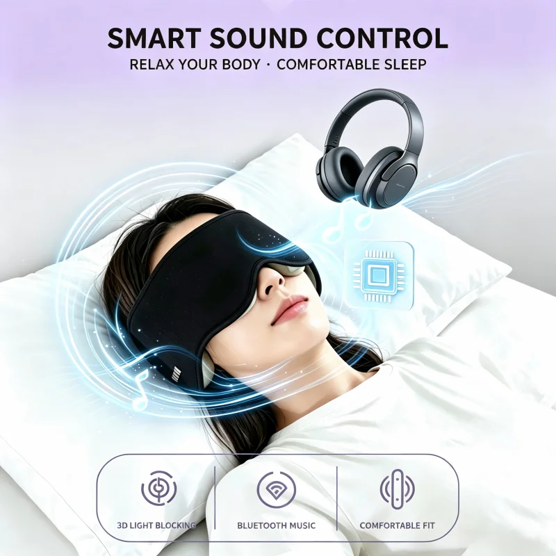 Bluetooth Music Sleep Mask, 3D Light‑Blocking Eye Mask, Soft Comfortable Sleeping Headset for Travel Flight Office Classroom Mid