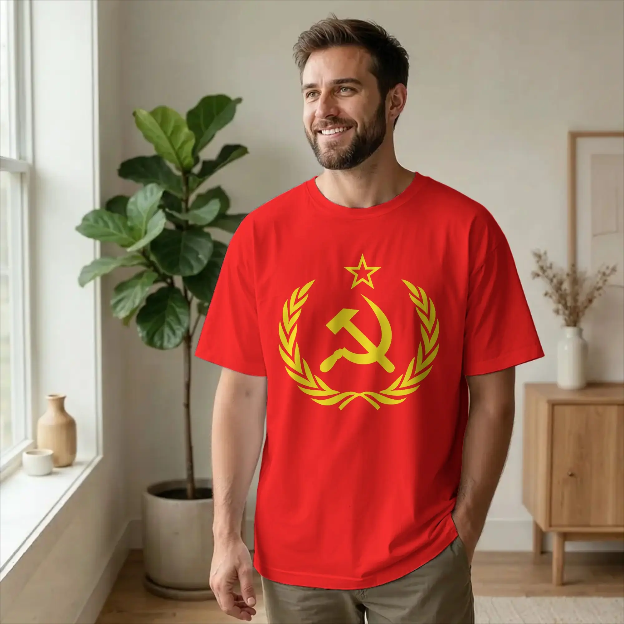 Funny Hammer Sickle Soviet Union CCCP T-Shirt Men Crew Neck Cotton T Shirts USSR Russian Short Sleeve Tee Shirt Plus Size merch