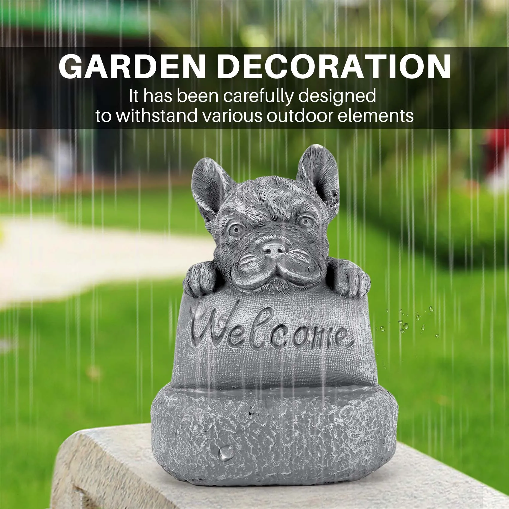 French-Bulldog Welcome on a Plinth Home or Garden Accessories Yard Garden Decor Outdoor Decoration