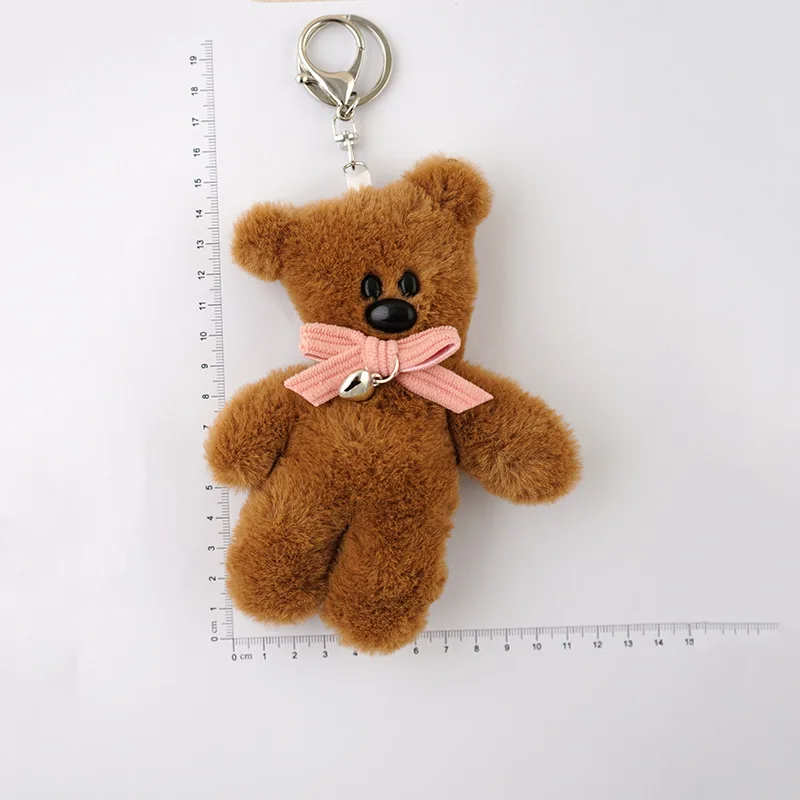 Funny Small Bear Doll Keychain For Bag Pendant Creative Plush Brown Bear Pendant Cute Keyrings For Car Keys Accessories  Gifts