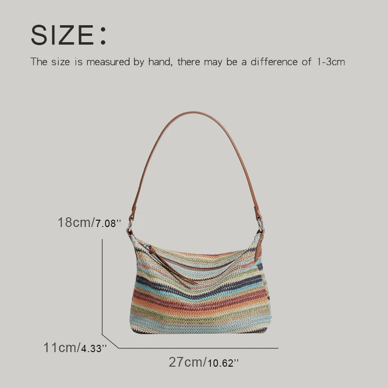 MEDIOW Beach Straw Hobos Bags For Women Luxury Designer Handbag And Purse 2024 New In Papyrus Colorful Stripes Underarm Shoulder