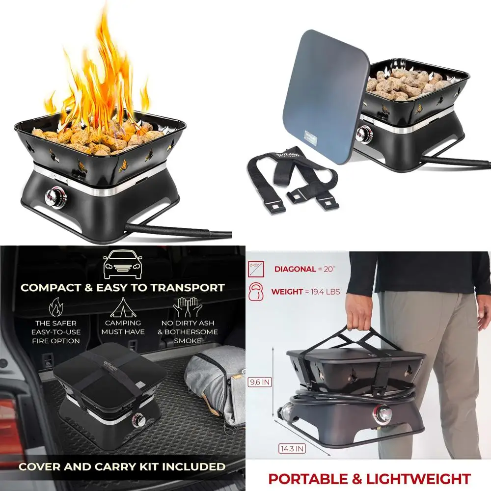 

Portable Outdoor Square Propane Fire Pit with Cover and Carry, Smokeless Firebowl 805 Firecube 14-inch