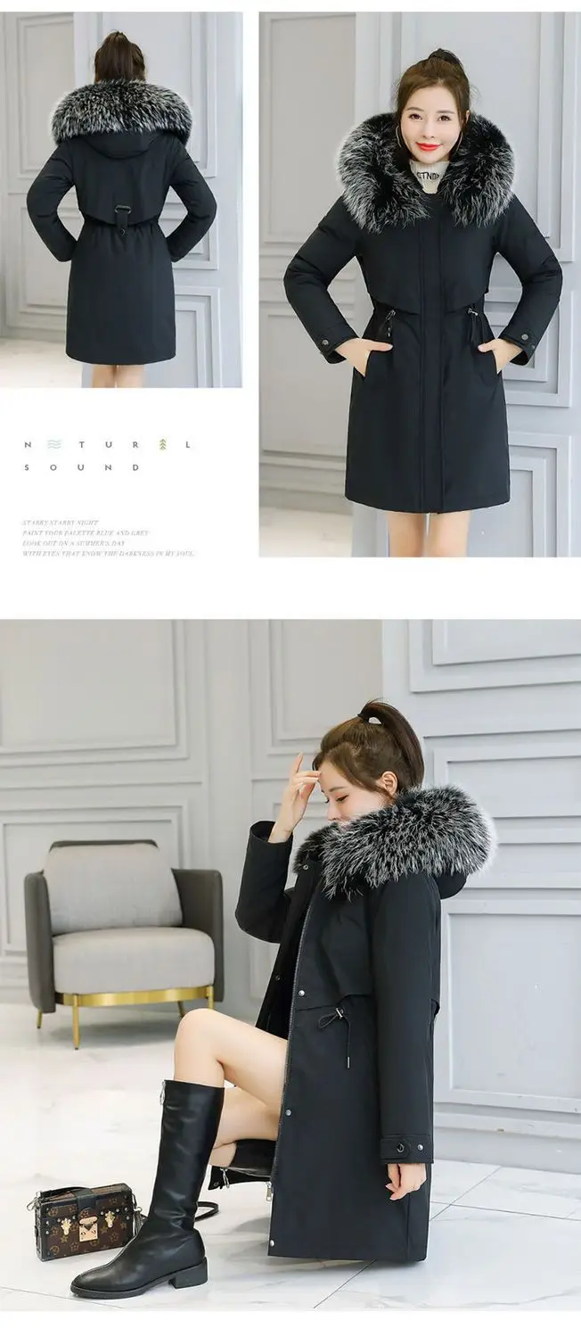 Women 2023 Winter New Cotton Coat Ins Coat Large Plush Collar Down Korean Version Medium Length Plush Cotton Coat