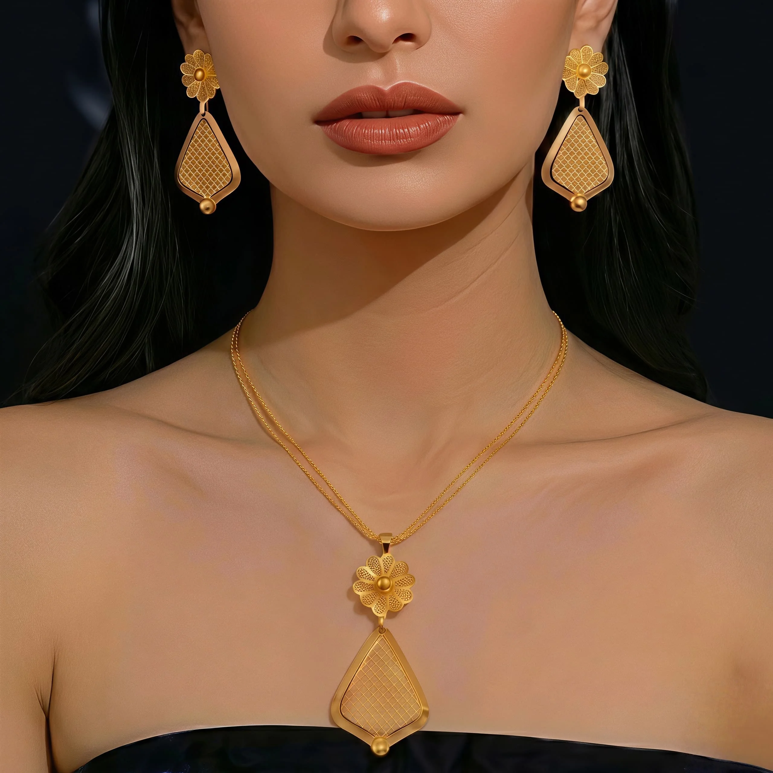 

Italian Jewelry Sets for Women Bridal Ethiopian Nigeria 24k Gold Plated Dubai Necklace and Earrings Banquet Party Gifts