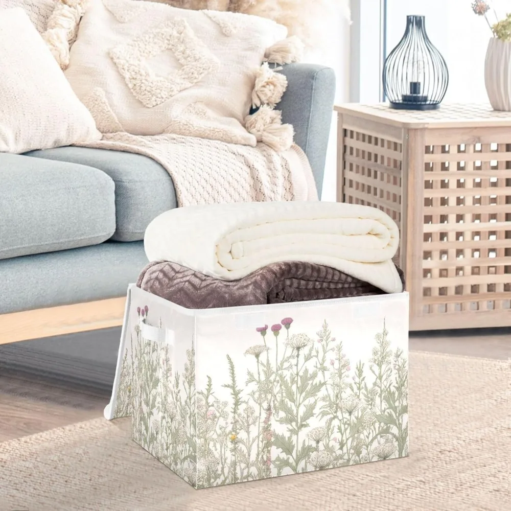 صناديق تخزين الأعشاب والزهور البرية متعددة الألوان على الطراز العتيق مع أغطية ومقابض، منظمات قابلة للطي