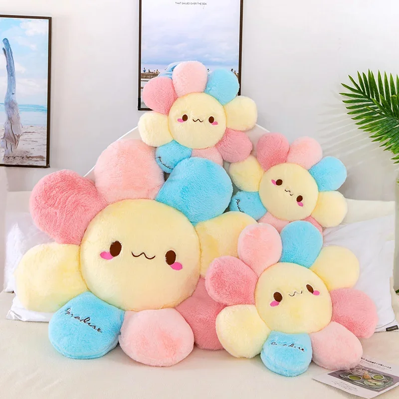 42/80cm Kawaii Smile Face Sunflower Sun Flower Stuffed Plush Toy Cushion Mat Hold Pillow Home Bedroom Auto Decor Doll Girls Gift