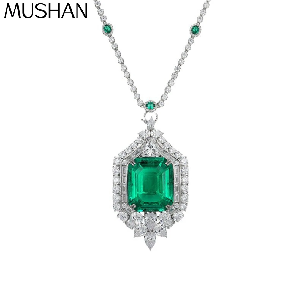 MuShan Brand Jewelry 925 Sterling Silver Necklace Lab Grown Ruby Asscher Daily Wear for Women 18K Gold Plated Anniversary Neckla