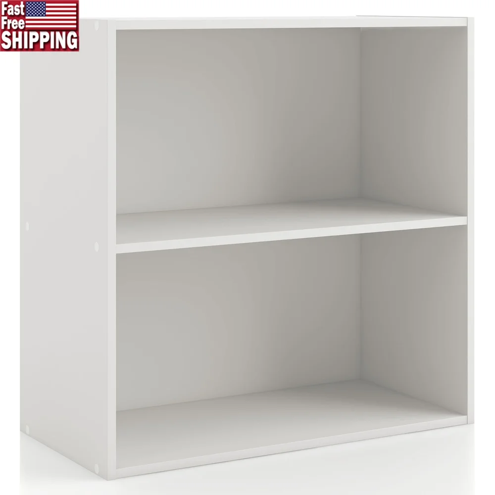 Stackable 2-Tier Wood Bookcase Modern Cube Storage Shelves Ideal Home Office Living Room Easy Assembly Durable Design