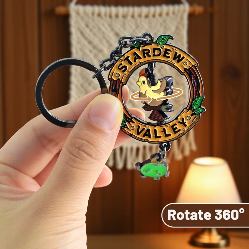 12.5cm Stardew Valley Pixel Chicken Rotatable Road Sign Junimo Apple Keychain Business Game Keyring Peripheral Key Gamer Gift