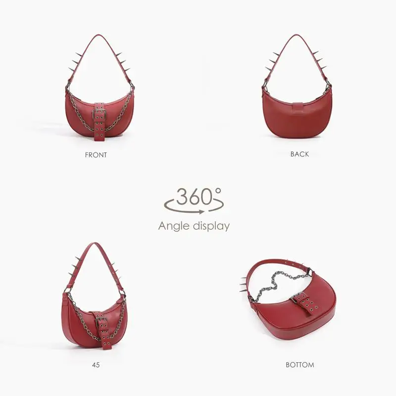 حقيبة كتف واحدة بتصميم برشام جديد وغير رسمي على الموضة 2025 حقيبة إبط معدنية بسلسلة فاسق وبطانة ناعمة كتف متعددة الوظائف ب