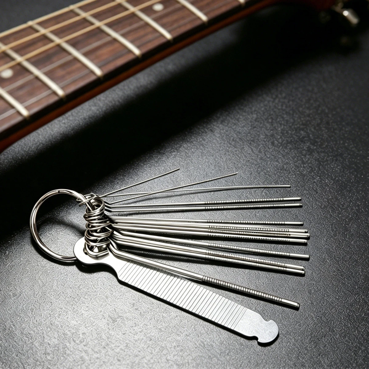 Miwayer 14pc Guitar Nut File Set – 0.4-1.6mm Diameters, Precise Filing, Portable Keychain Style, for Guitar/Bass Nut & Saddle