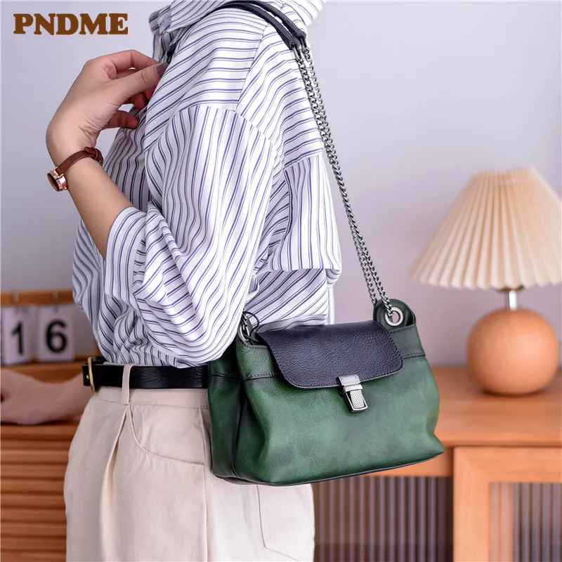 

PNDME Organizer Luxury Genuine Leather Women's Shoulder Bag Weekend Outdoor Party Designer Real Cowhide Female Crossbody Bag