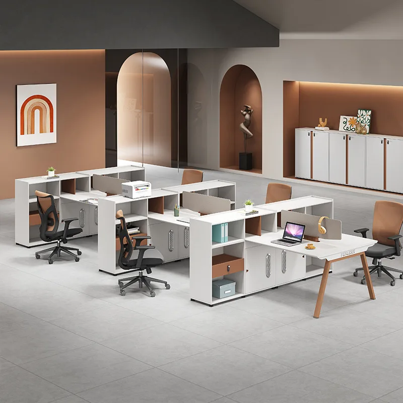 LMM desk four-person high cabinet board simple double-person financial staff desk
