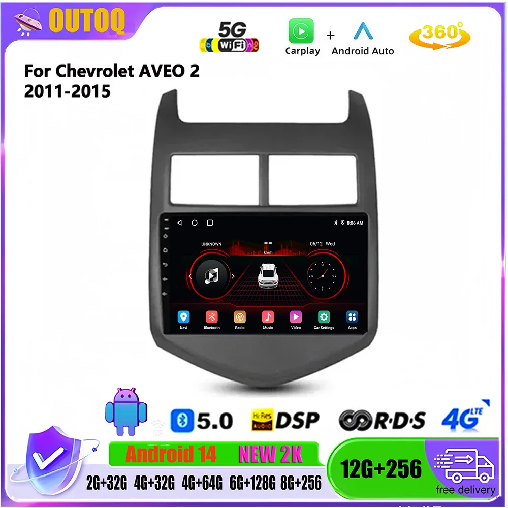

For Chevrolet Aveo 2 Sonic T300 2011-2015 Android 14 Car Radio Multimedia Player Navigation GPS 2din Autoradio CarPlay Head Unit