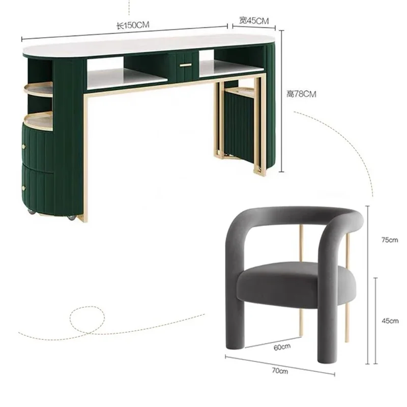 طاولة رخامية مانيكير بسيطة شمالية ، طاولات أظافر احترافية ، محطة صالون ، أثاث تخزين المكياج