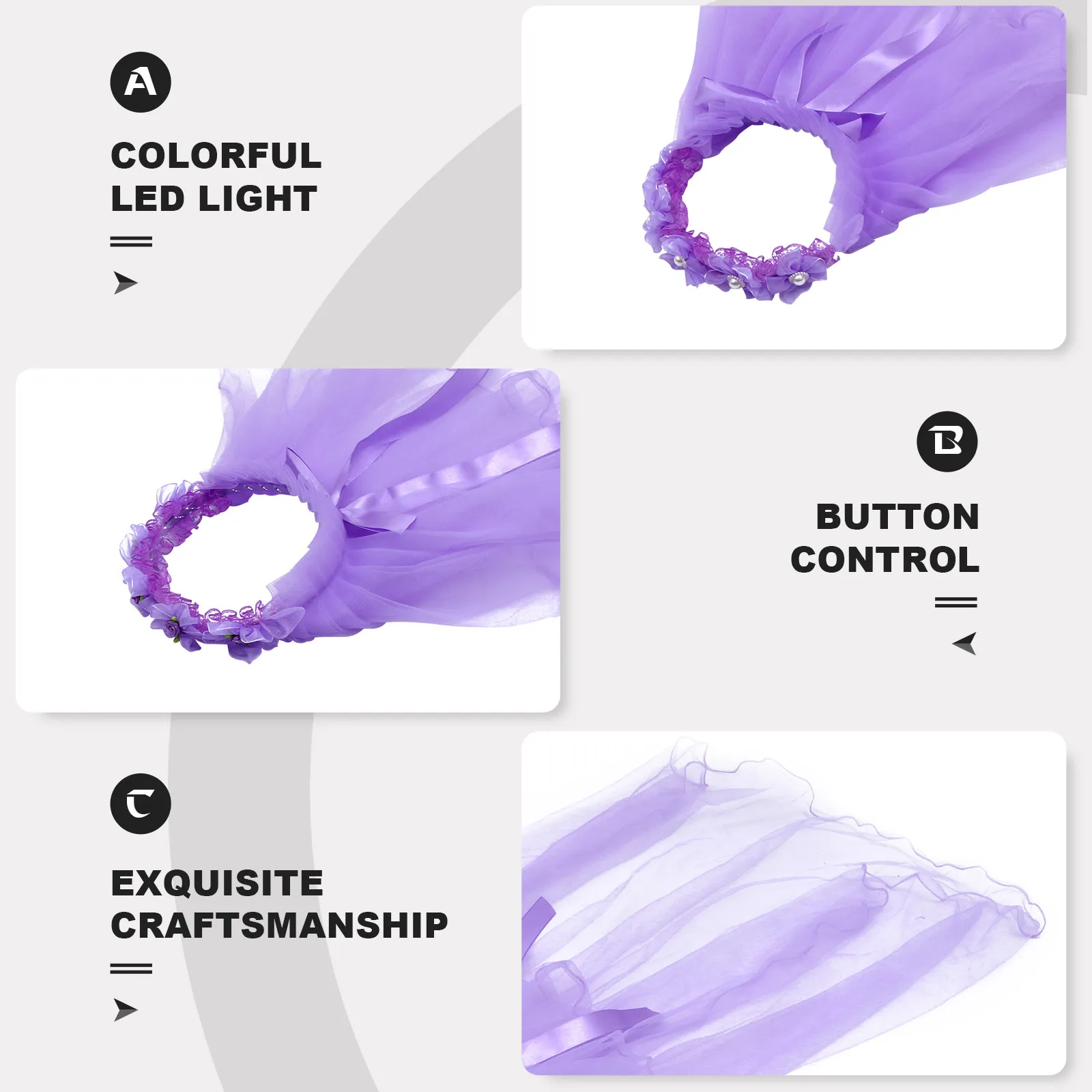 

2Pcs Floral Headband with Veil Wreath Hair Accessory for Wedding Party Performance Wreath Headband Garland Veil Headdress