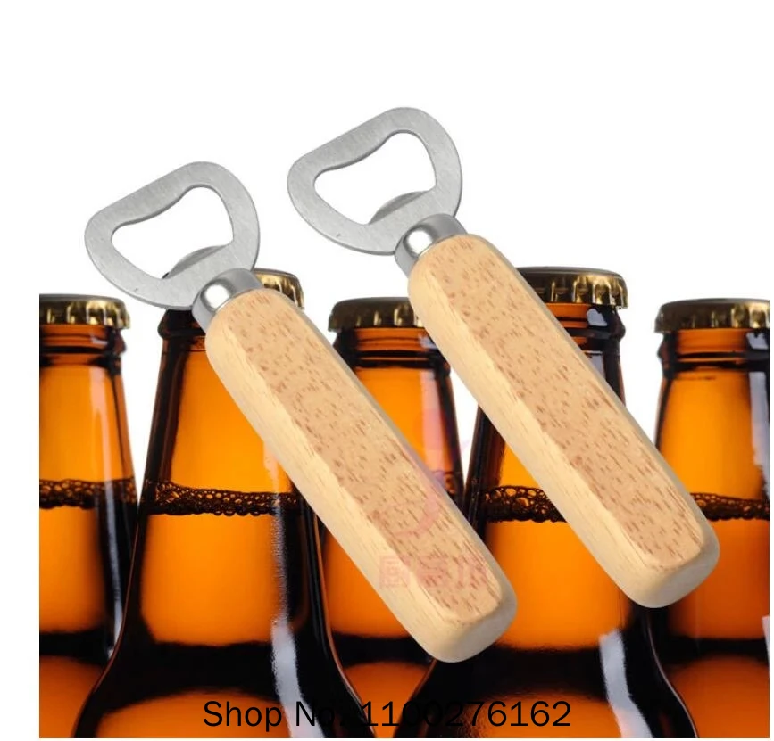 

100pcs Metal Stainless Steel Beer Bottle Opener With Wooden Handle For Wedding Party Gift