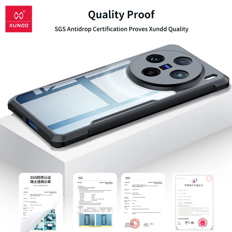 Xundd-カメラとスクリーン保護付きの携帯電話ケース,指紋防止バックカバー,エアバッグ内蔵,vivo x100 pro