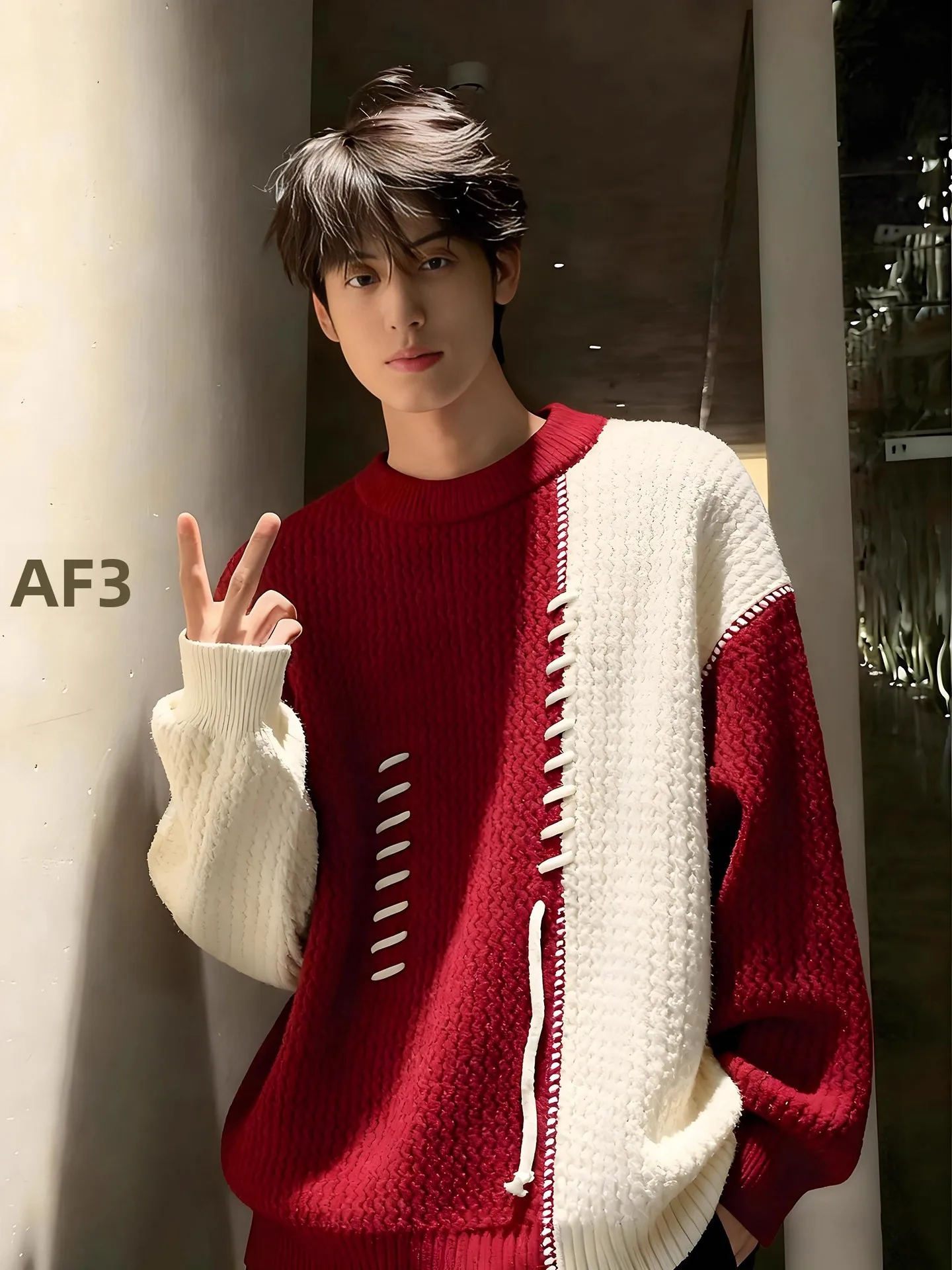 

Мужской свитер с узором в стиле пэчворк, утепленный, зимний, теплый, вязаный, повседневный, винтажный, молодежный, модный