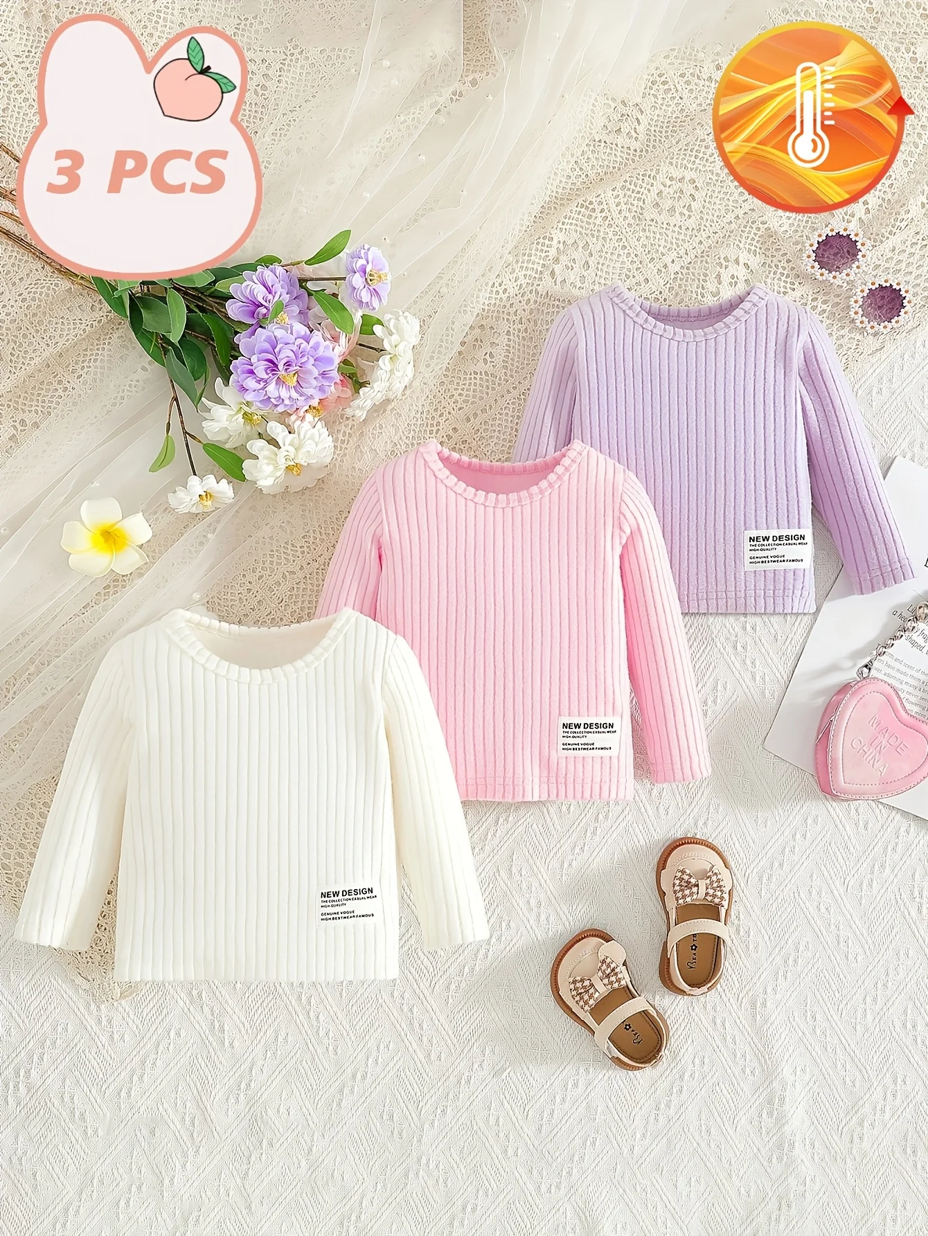 

Spring/Autumn Baby Girl Soft Color Ribbed Long-sleeve Top Cute Daily Inner Valentine/Birthday Gift