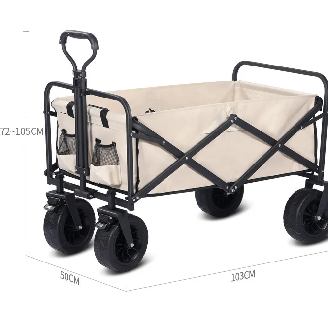 

Outdoor Camping Folding Wagon Cart with 360 Degree Rotation and Adjustable Length Portable Picnic Cart