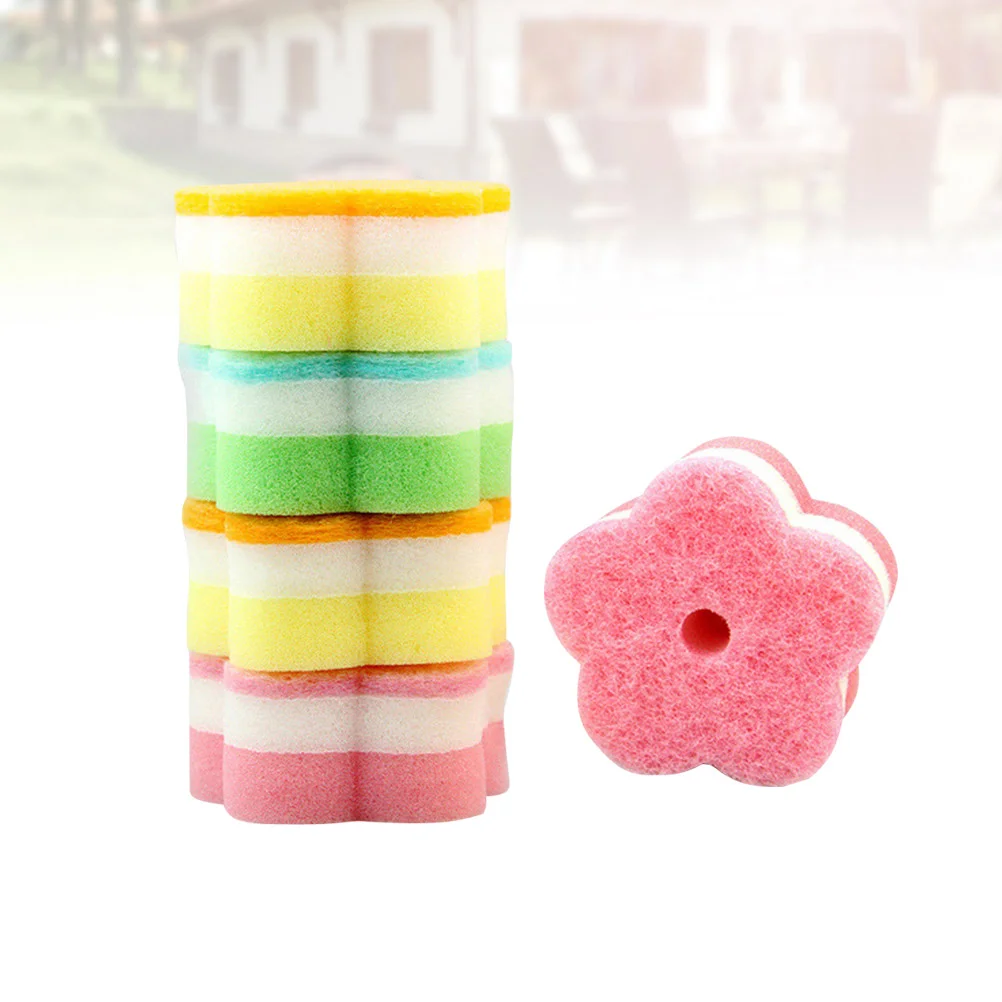 

10 Pcs Scouring Pad Sponge Scrubber Cleaning Cloth Flower Shape Ball Pads Cloths Kitchen