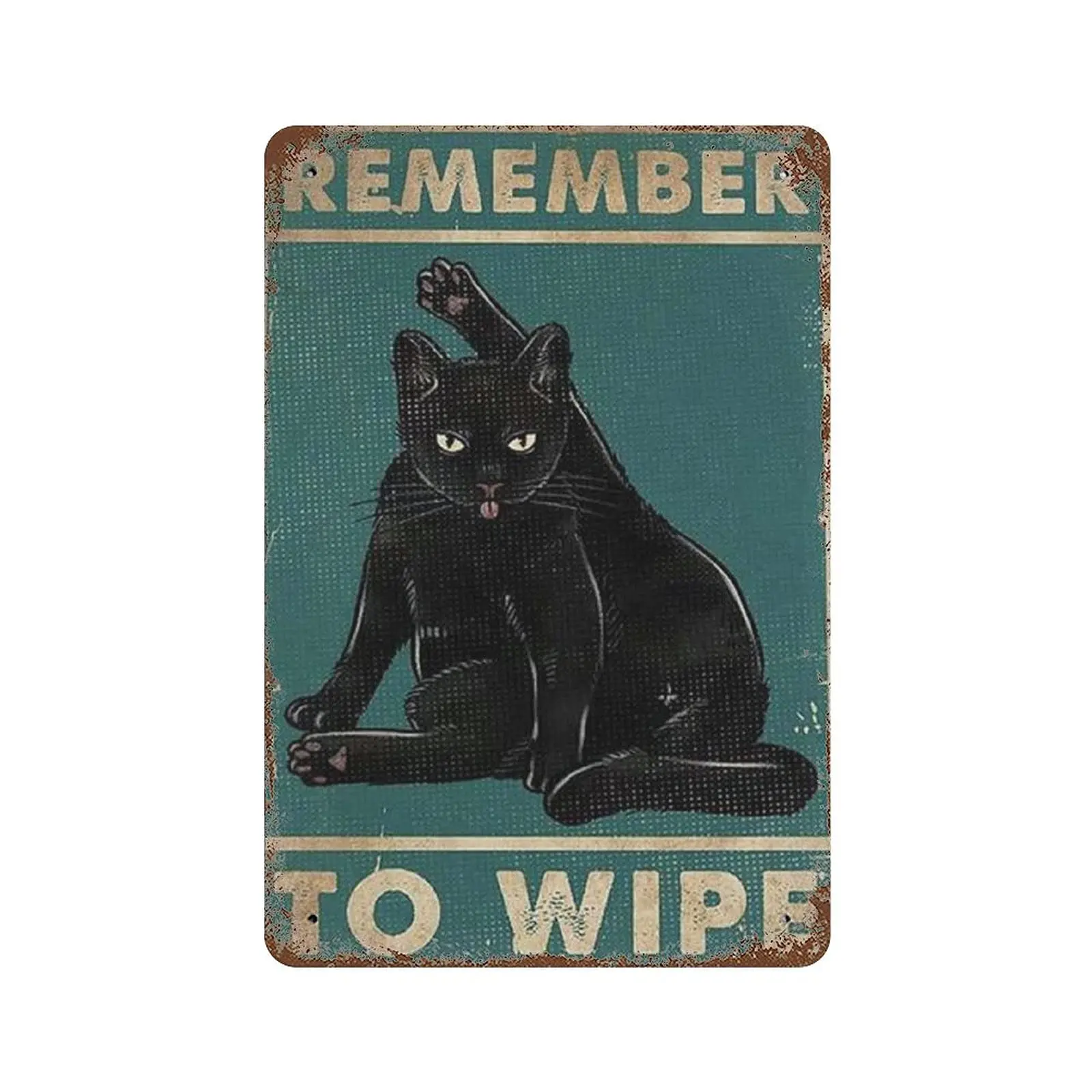 

Dreacoss Metal tin Sign，Retro Style， Novelty Poster，Iron Painting，Black Cat Tin Sign, Remember to Wipe Cat Home Decor, Retro Cat