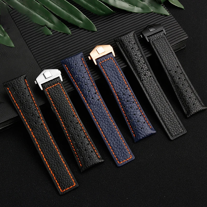 

For TAG Heuer Monaco Carrara Watchband CAW211M 211P CAW211R 211T breathable Cow Leather Men's Folding buckle 22mm wrist strap