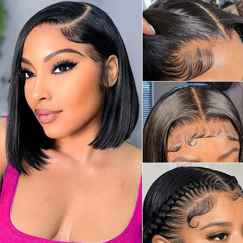 13×4 Lace Frontal Bob Wigs Short Bob Wig Human Hair 180% Density Pre Plucked With Bob Wig Hair Natural Black Hair