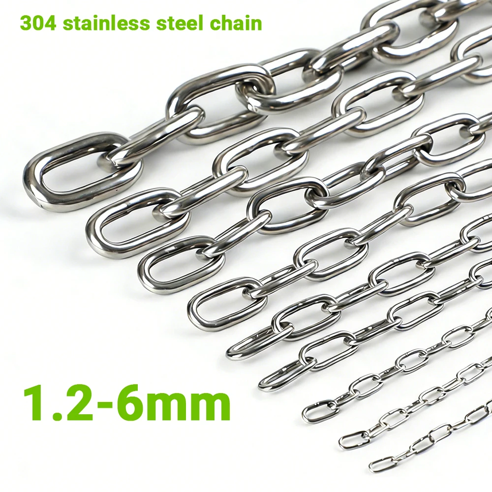 304 Stainless Steel Chain 1–5M Welded Rust‑Proof Metal Chain for Hanging Swing Pet Leash Clothesline Guardrail DIY Projects