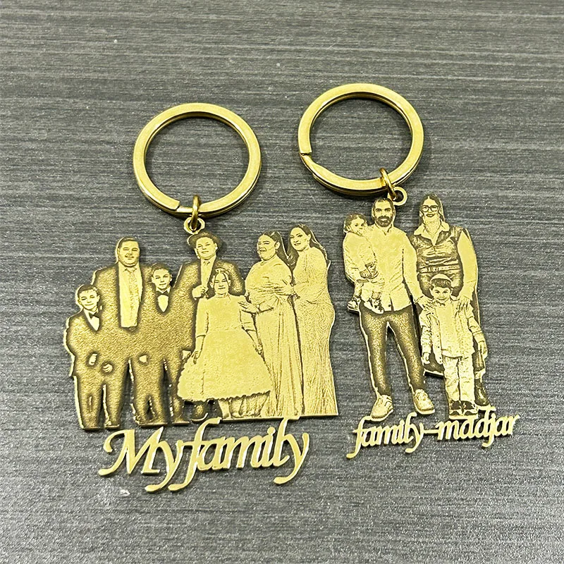Custom Photo Keychain Engraved Stainless Steel Portrait Pendant KeyRing Round-Shaped Personalized Jewelry Gifts For Man Women