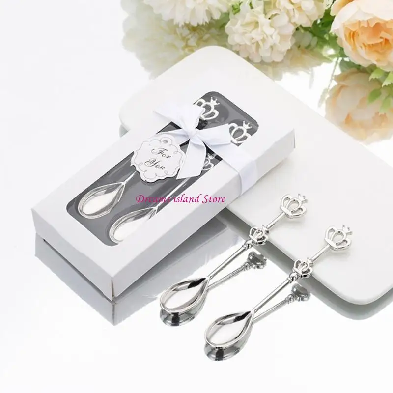 2Pieces Long-Handled Table Teaspoons Crown-Shape Stirring Spoon Coffee Mixing Spoons for Bar Home Office Party Gifts HX6C