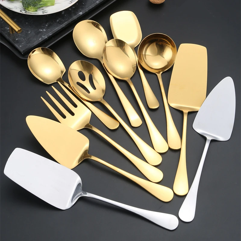 Stainless Steel Large Serving Spoon Fork Public Tableware Cutlery Soup Colander Butter Knife Shovel Kitchenware Kitchen Utensils