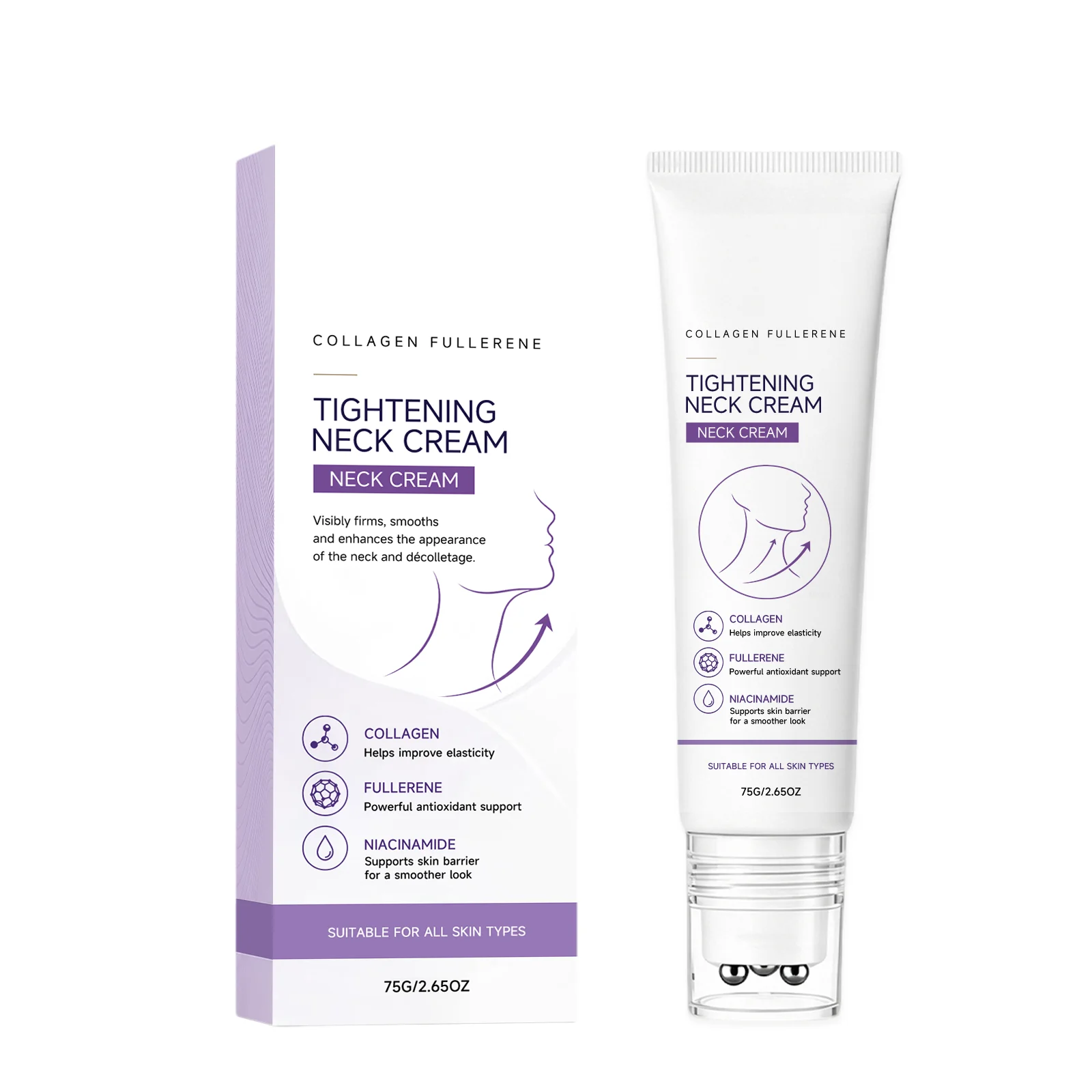Tightening Neck Cream Fade Fine Lines Eliminate Double Chin Improve Sagging Smooth Moisturizing Massage Roller Firming Neck Care